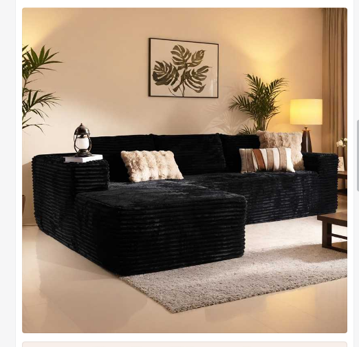 WEAXTY 106" Cloud Sectional Couch with Chaise Lounge,L Shaped Modular Modern Sofa,Comfy Corduroy Fluffy Couch with Deep Seat,No Assembly Required Couch for Living Room(Left,Plush Corduroy,Black)